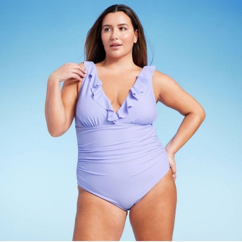 NEW Shade And Shore Lavender Ruffle One-Piece Swimsuit Size 16 Target Purple
